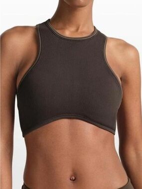 Skims Nike Collaboration Ribbed Seamless Truffle Racer Front Bra NWT Size Large